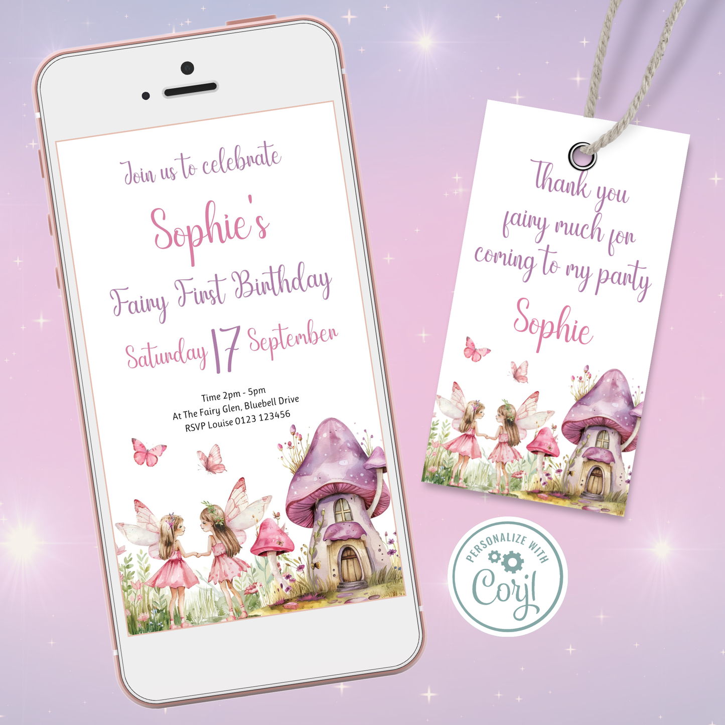 Editable Evite Birthday Invitation and FREE Thank You Tag - Fairy First