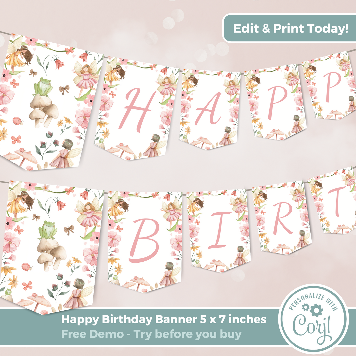 Editable Birthday Banner - Fairy