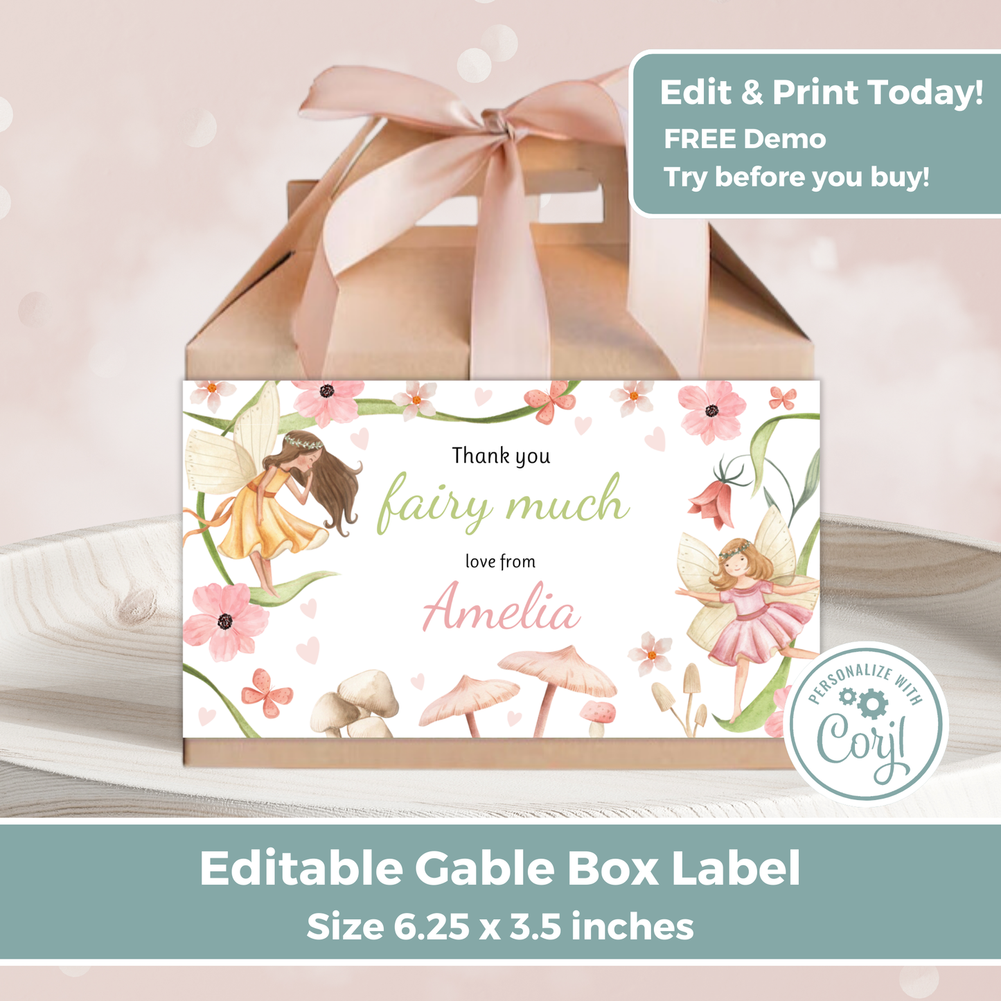 Editable Birthday Gable Box Label - Fairy