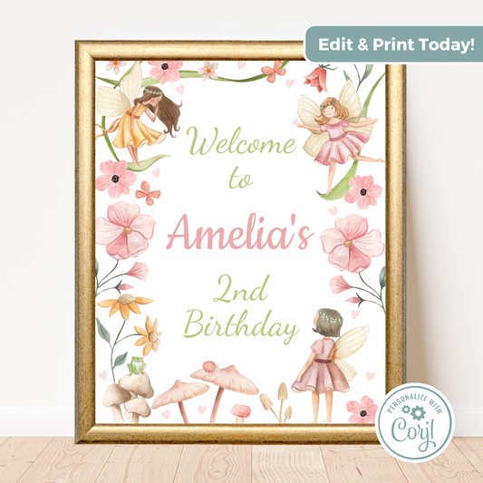 Editable Birthday Welcome Sign - Fairy