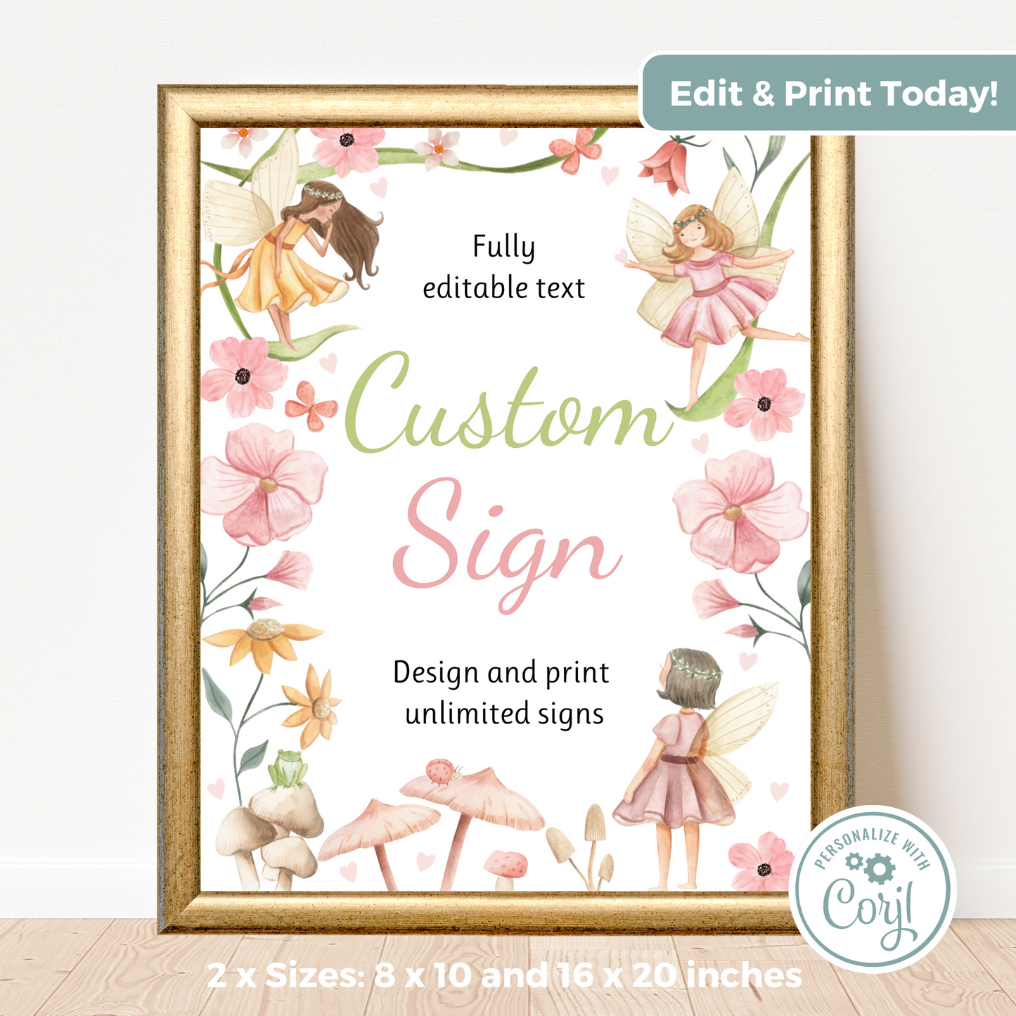 Editable Birthday Custom Sign - Fairy