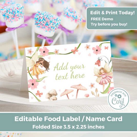 Editable Birthday Food Label / Name Card - Fairy