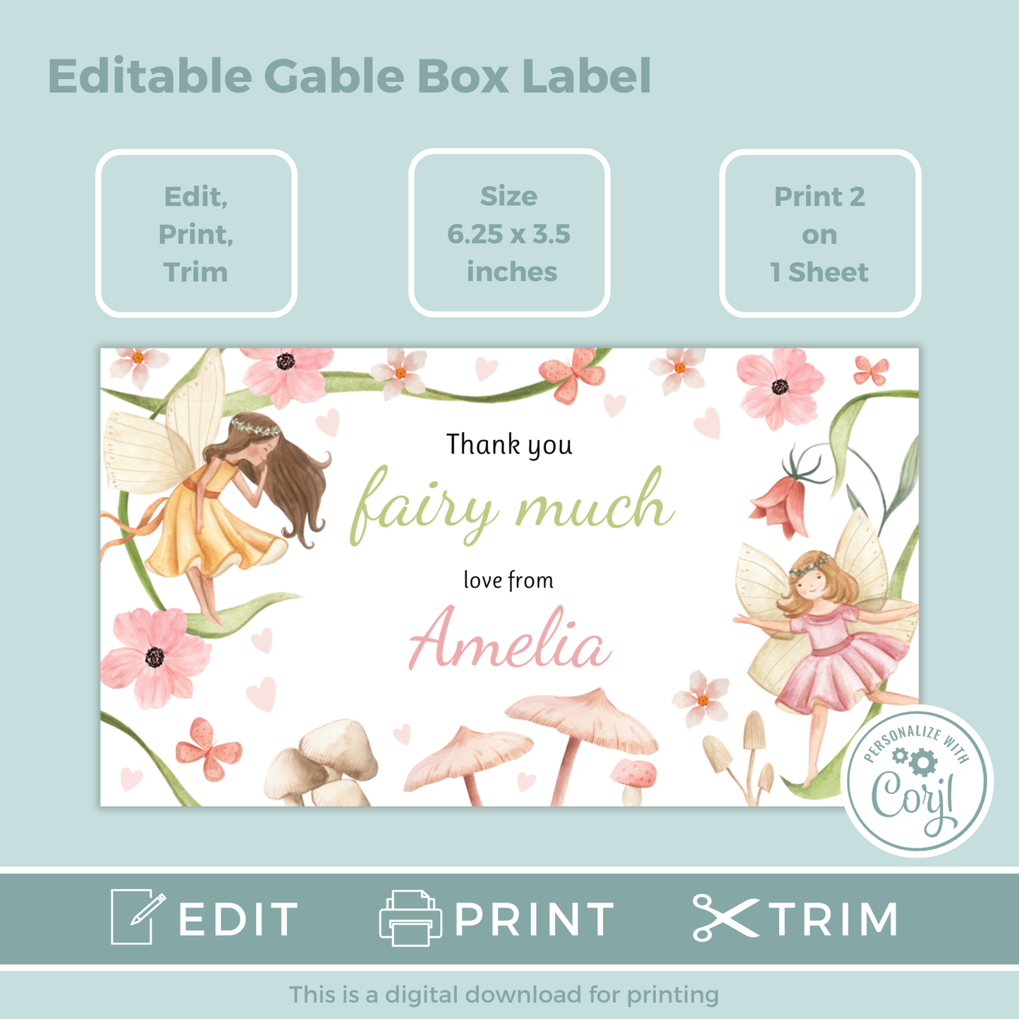 Editable Birthday Gable Box Label - Fairy