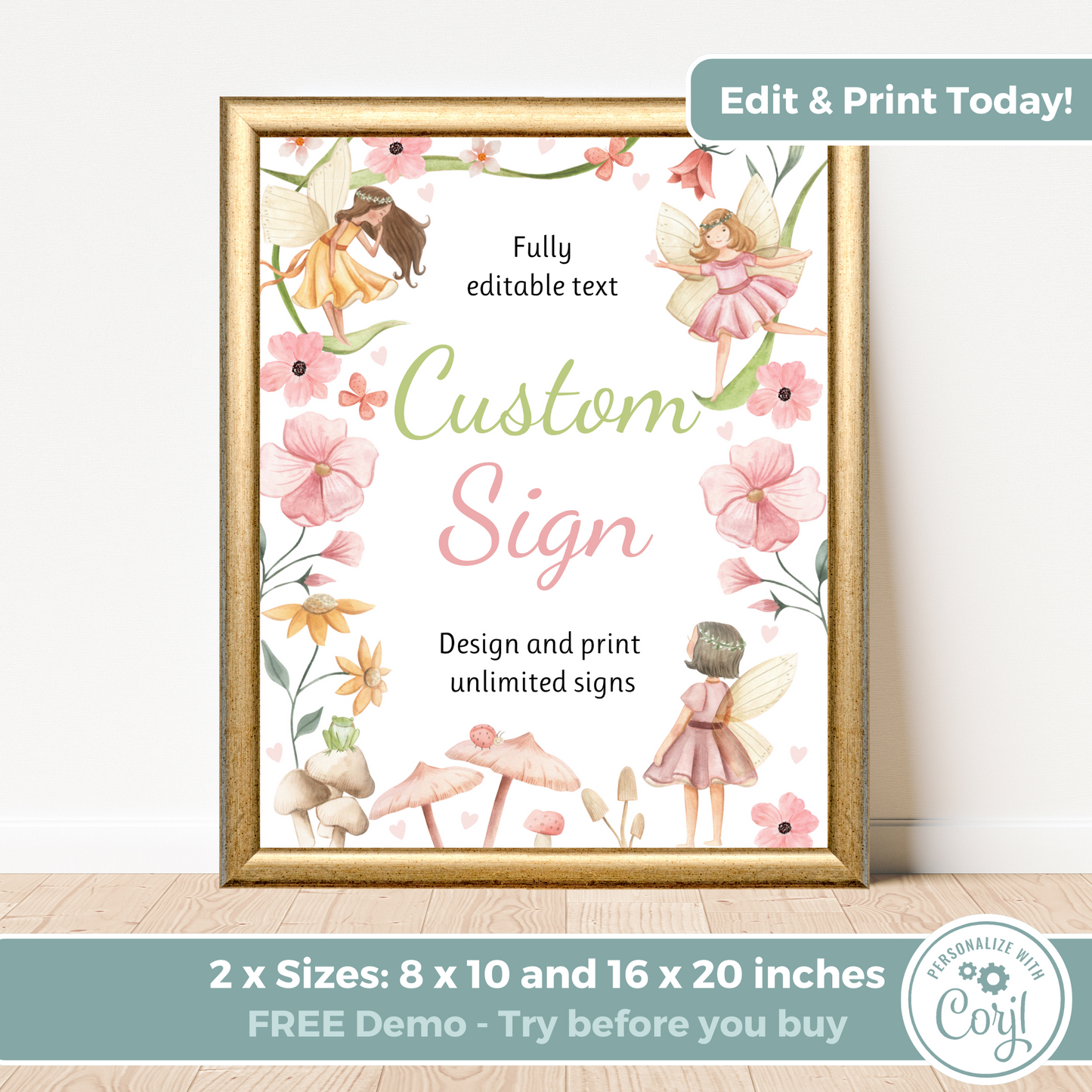 Editable Birthday Custom Sign - Fairy