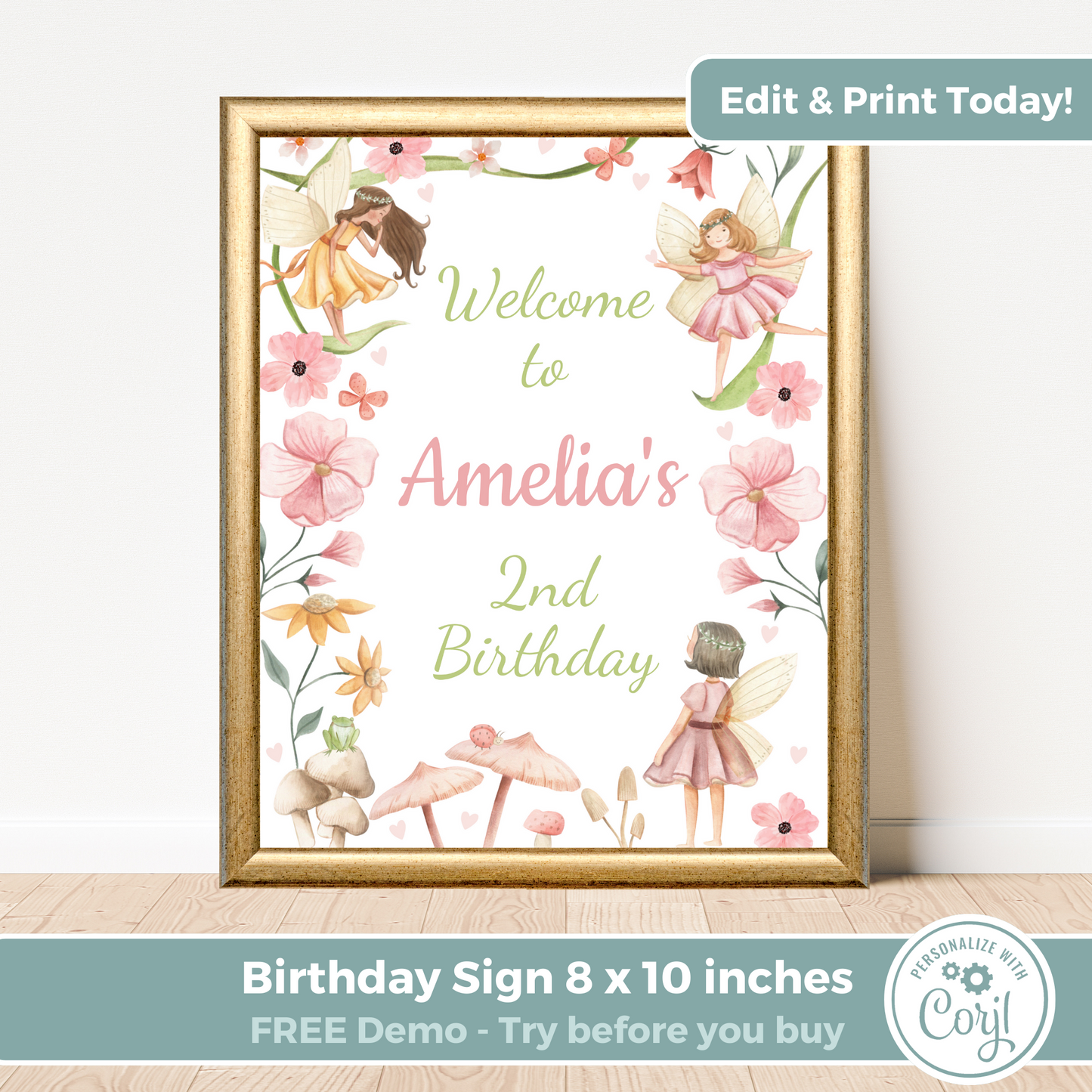 Editable Birthday Welcome Sign - Fairy