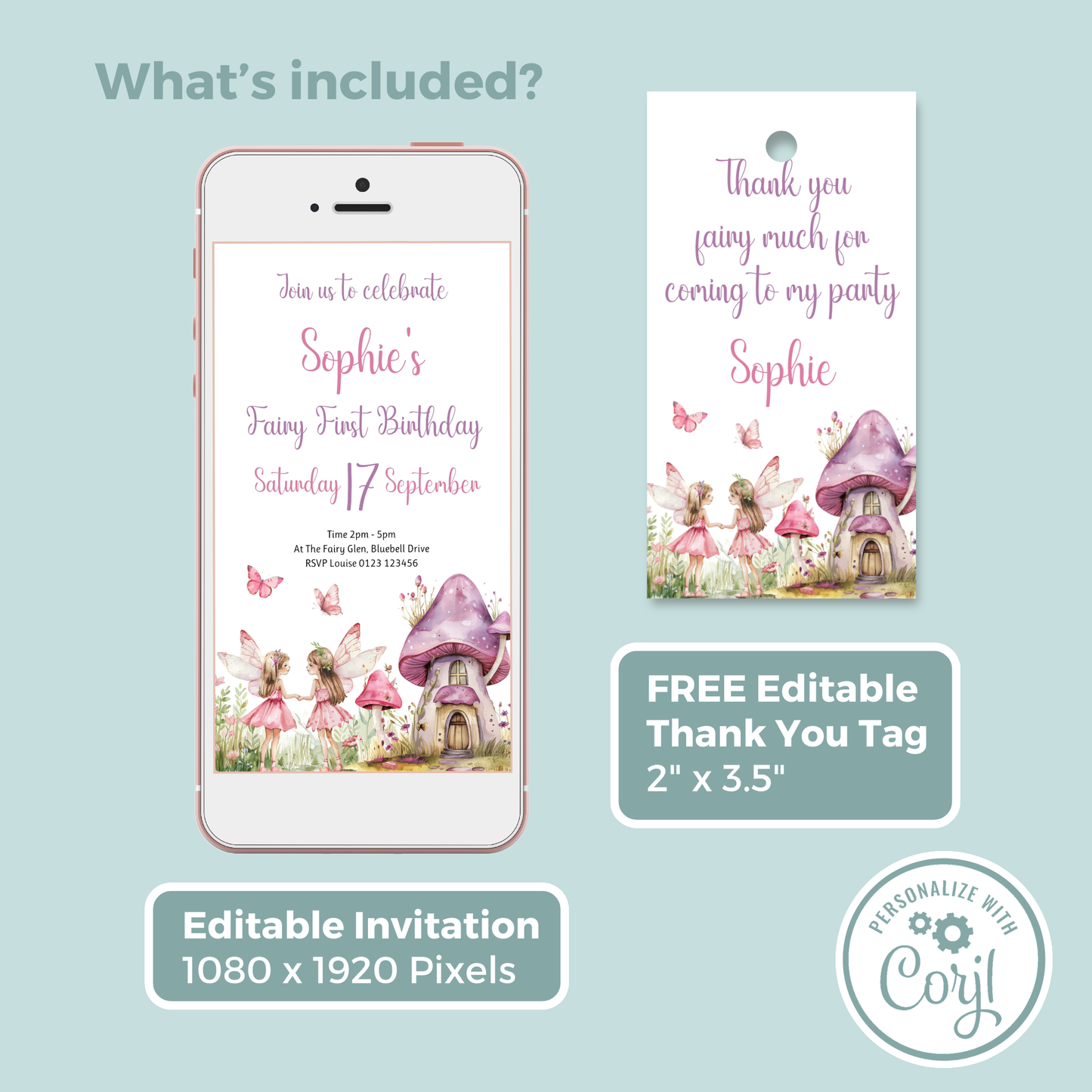 Editable Evite Birthday Invitation and FREE Thank You Tag - Fairy First