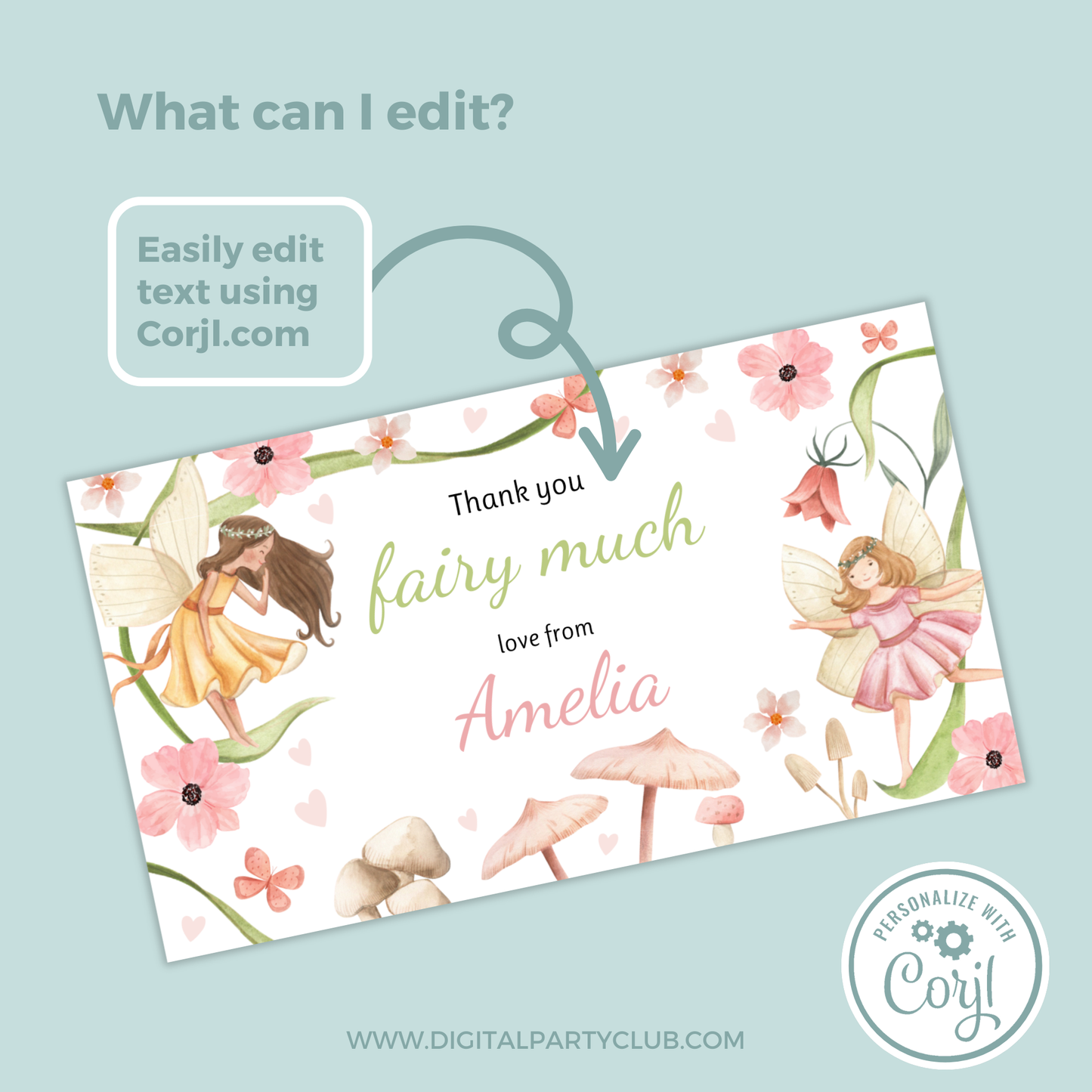 Editable Birthday Gable Box Label - Fairy