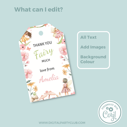 Editable Birthday Thank You Tag - Fairy