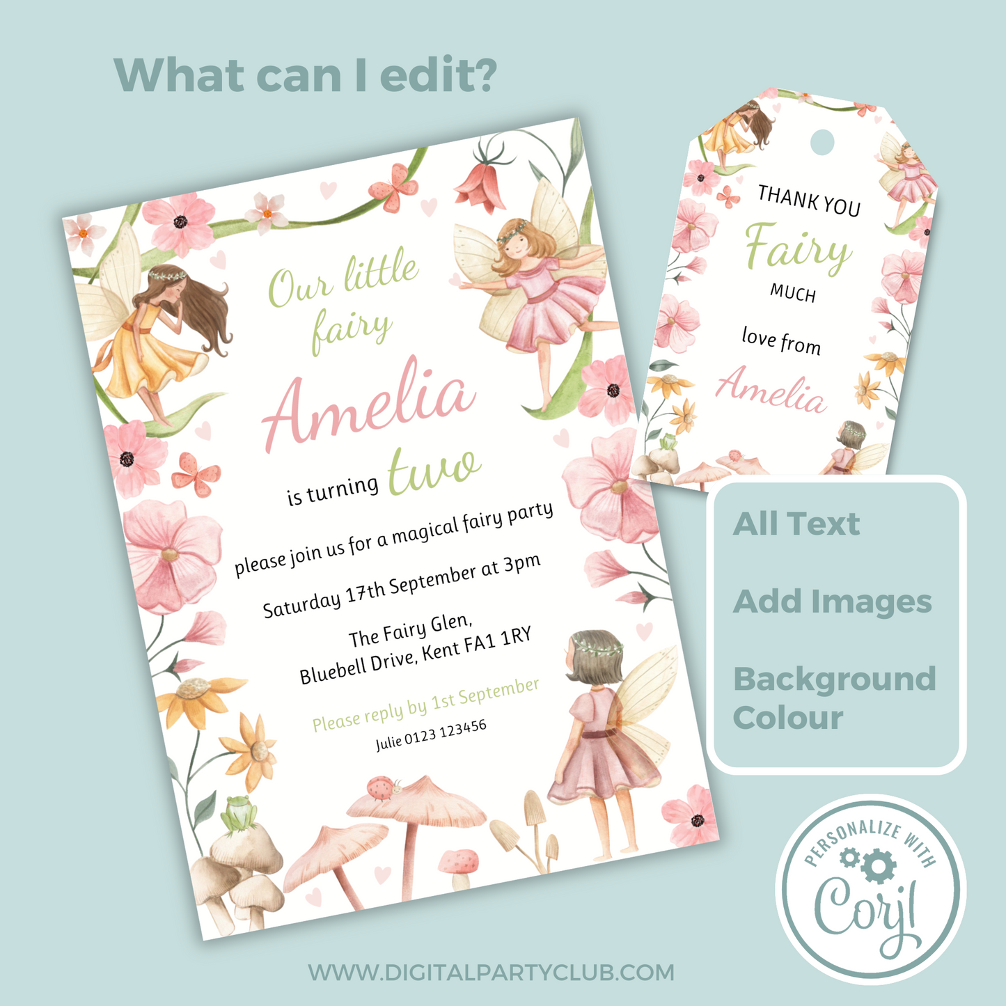 Editable Birthday Invitation and FREE Thank You Tag - Fairy