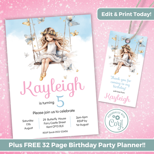 Editable Birthday Invitation and FREE Thank You Tag - Fairy Princess