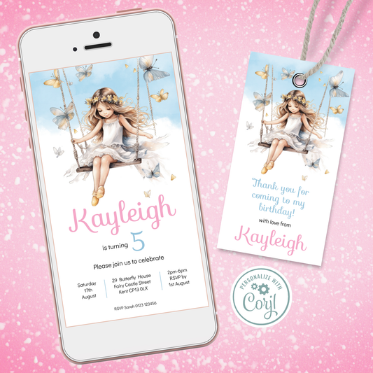 Editable Evite Birthday Invitation and FREE Thank You Tag - Fairy Princess