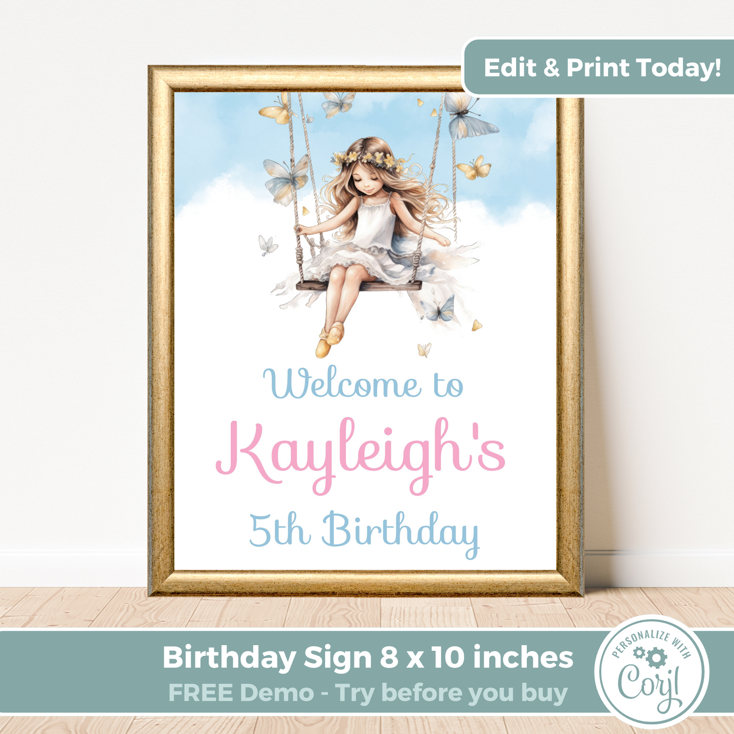 Editable Birthday Welcome Sign - Fairy Princess