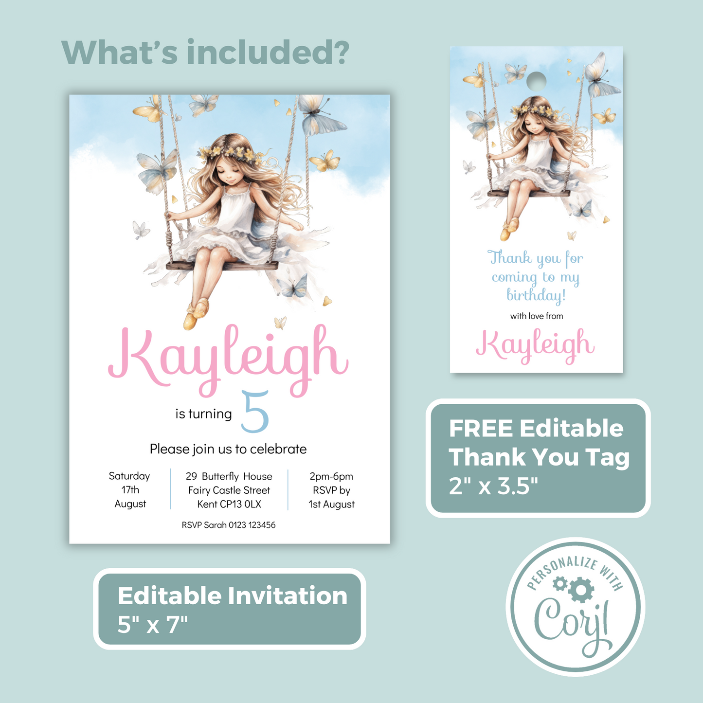 Editable Birthday Invitation and FREE Thank You Tag - Fairy Princess