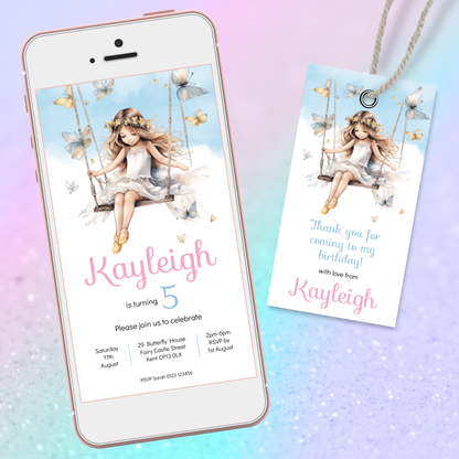 Editable Evite Birthday Invitation and FREE Thank You Tag - Fairy Princess