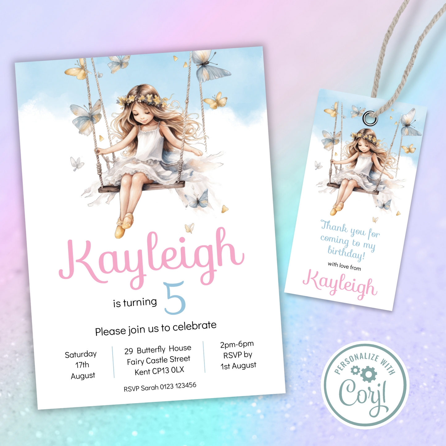 Editable Birthday Invitation and FREE Thank You Tag - Fairy Princess