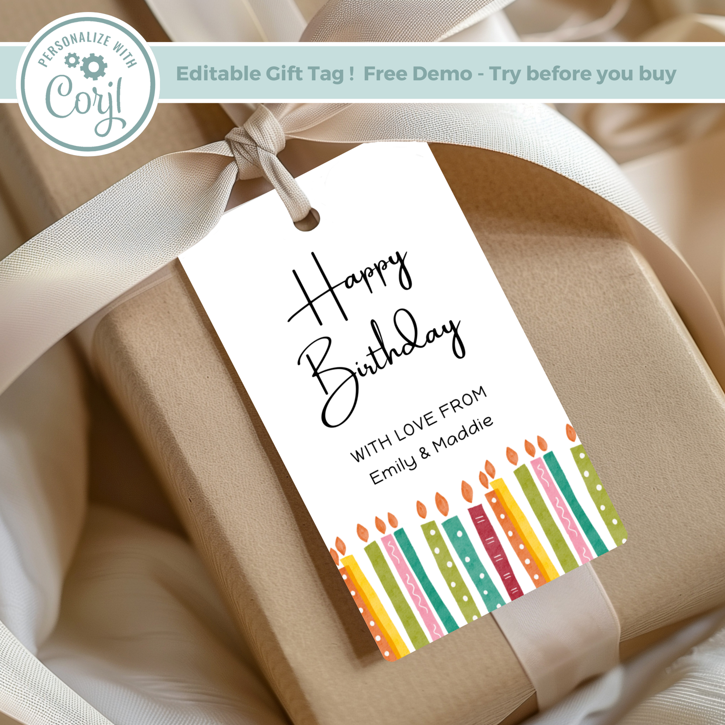 Editable Birthday Gift Tag - Candles