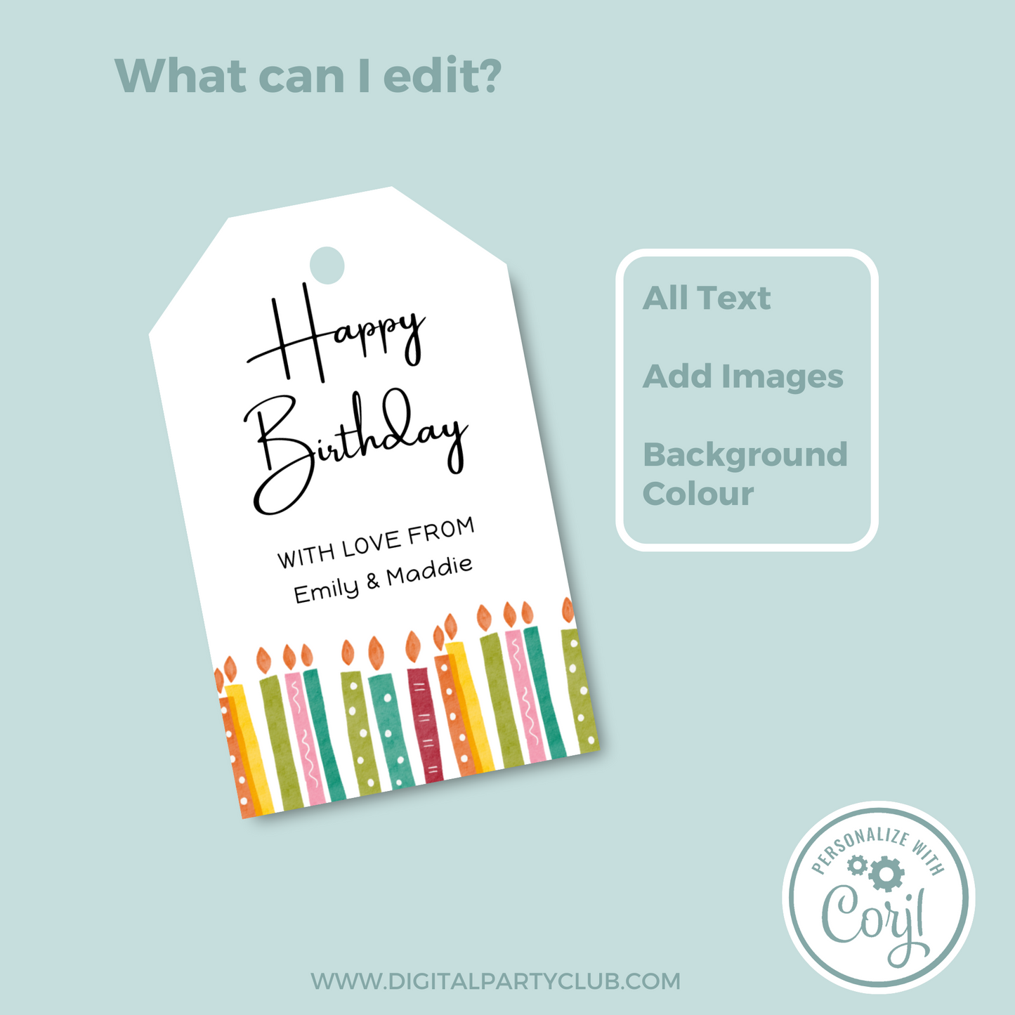 Editable Birthday Gift Tag - Candles