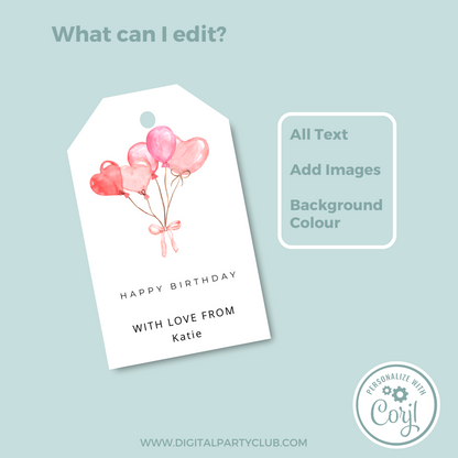 Editable Birthday Gift Tag - Balloons