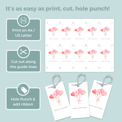 Printable Birthday Gift Tag - Balloons