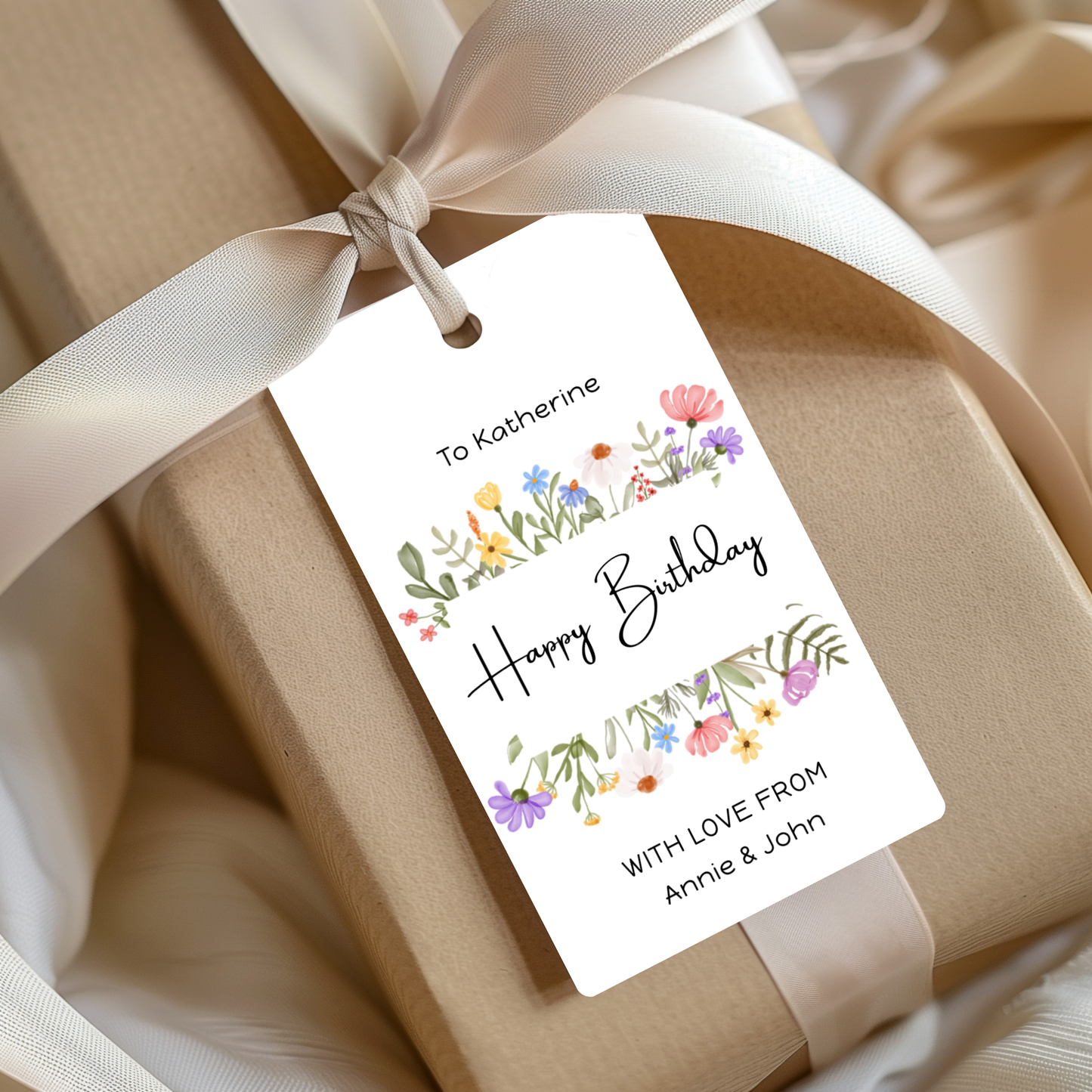 Editable Birthday Gift Tag - Flowers