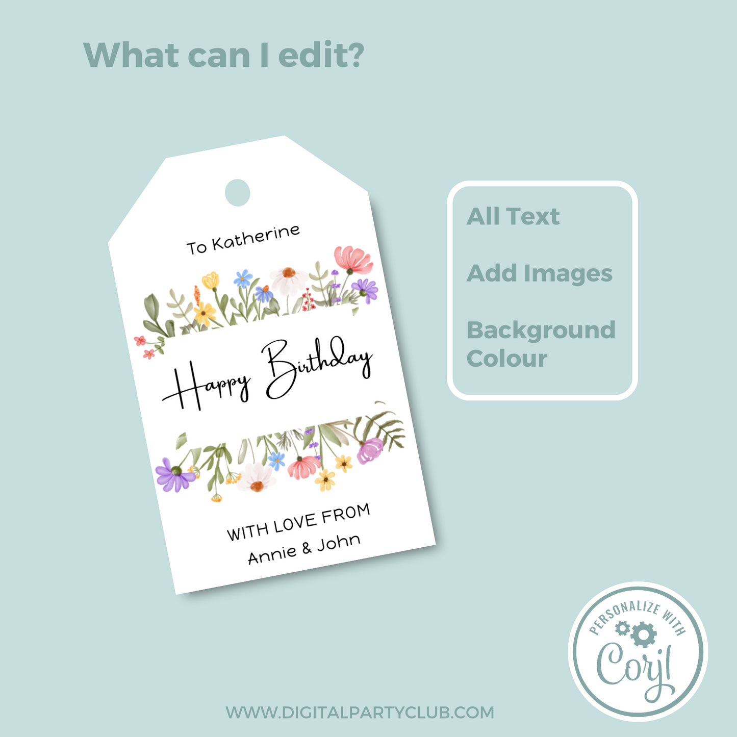 Editable Birthday Gift Tag - Flowers