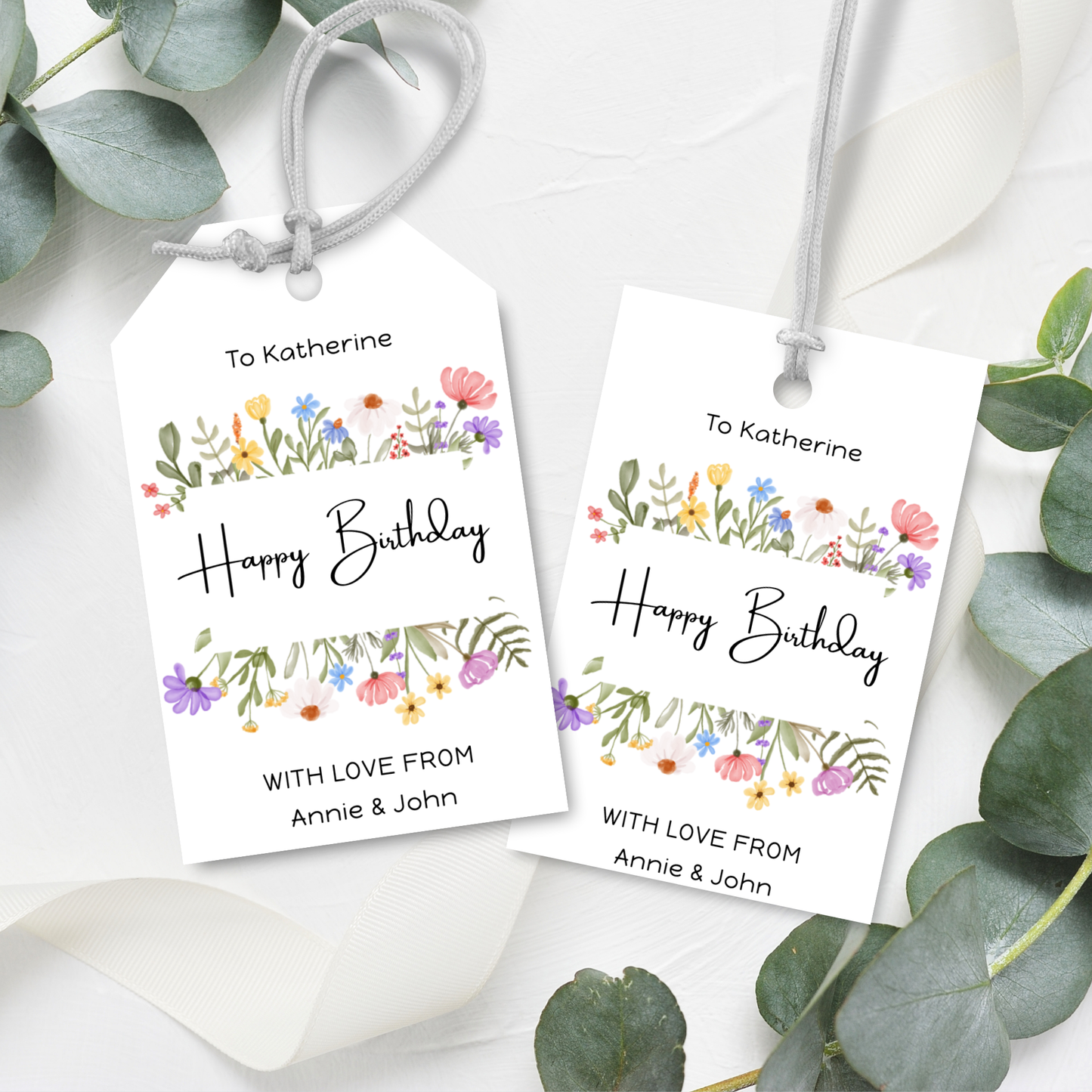 Editable Birthday Gift Tag - Flowers