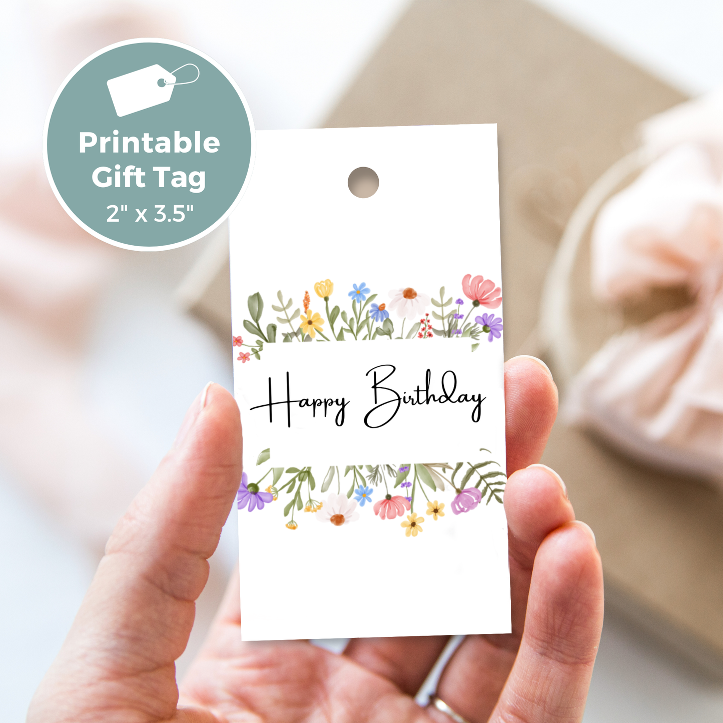 Printable Birthday Gift Tag - Flowers