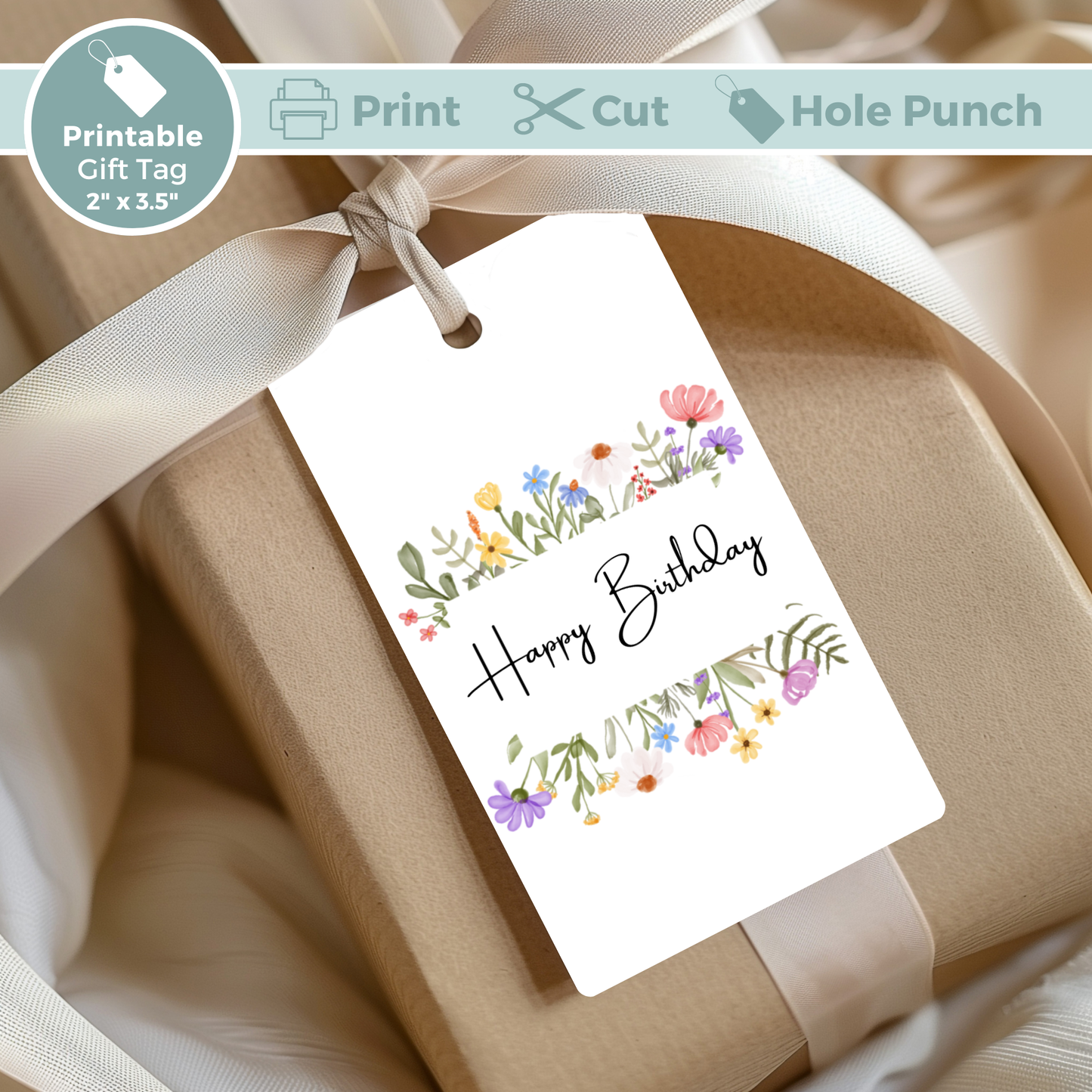 Printable Birthday Gift Tag - Flowers