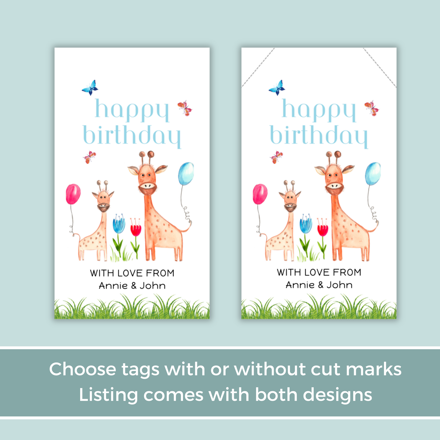 Editable Birthday Gift Tag - Giraffe