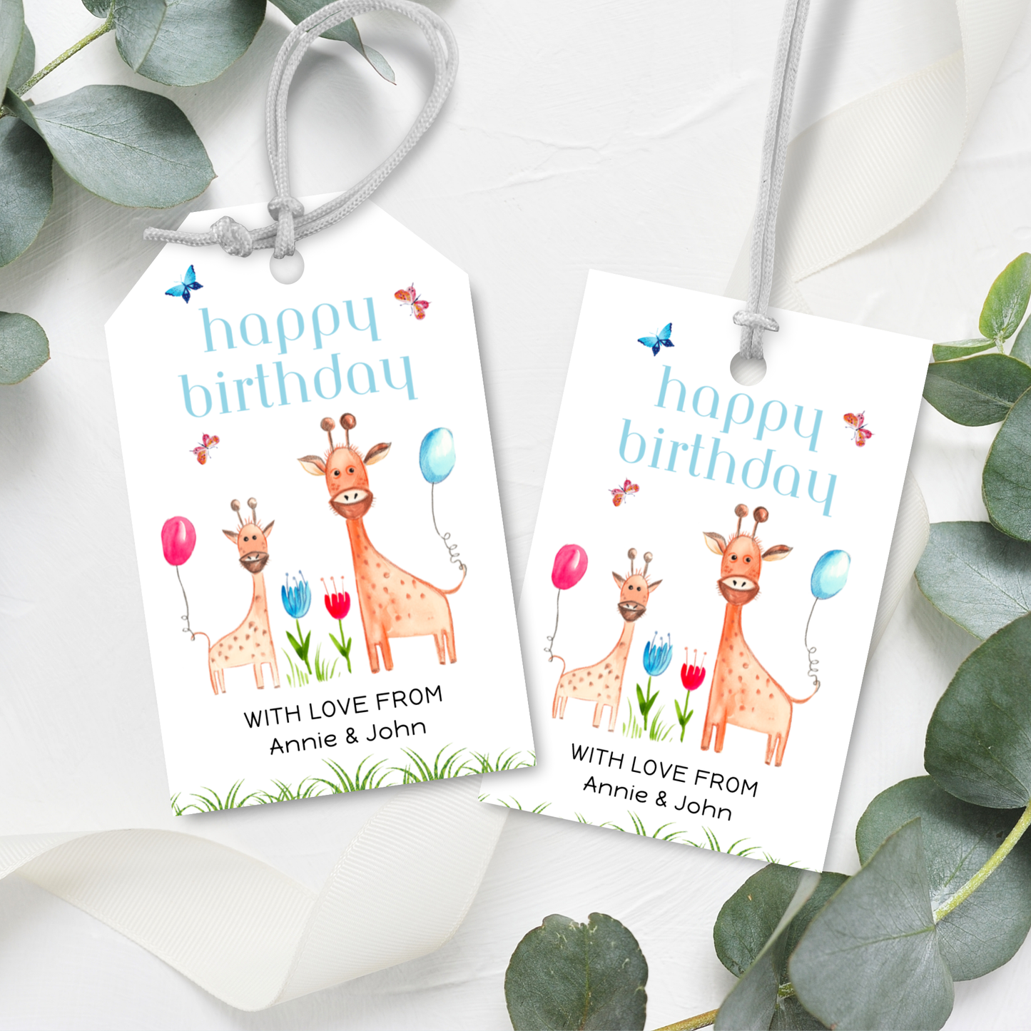 Editable Birthday Gift Tag - Giraffe