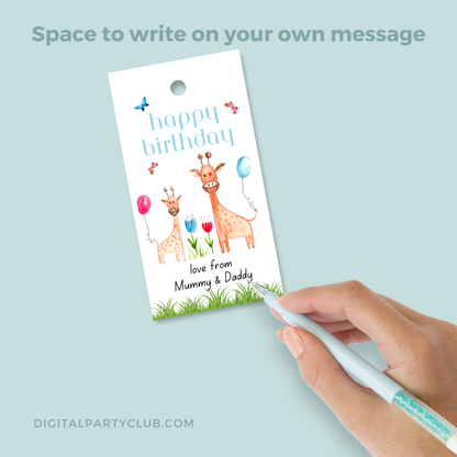 Printable Birthday Gift Tag - Giraffe