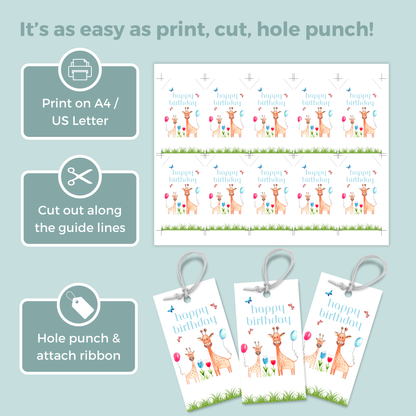 Printable Birthday Gift Tag - Giraffe