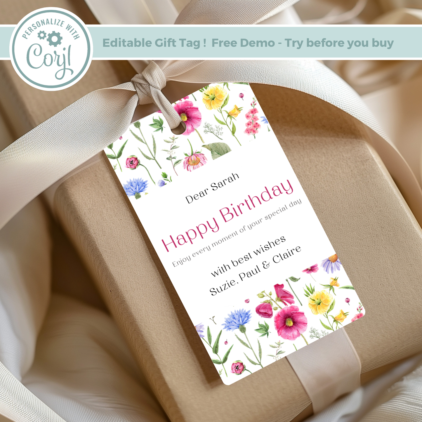 Editable Birthday Gift Tag - Floral