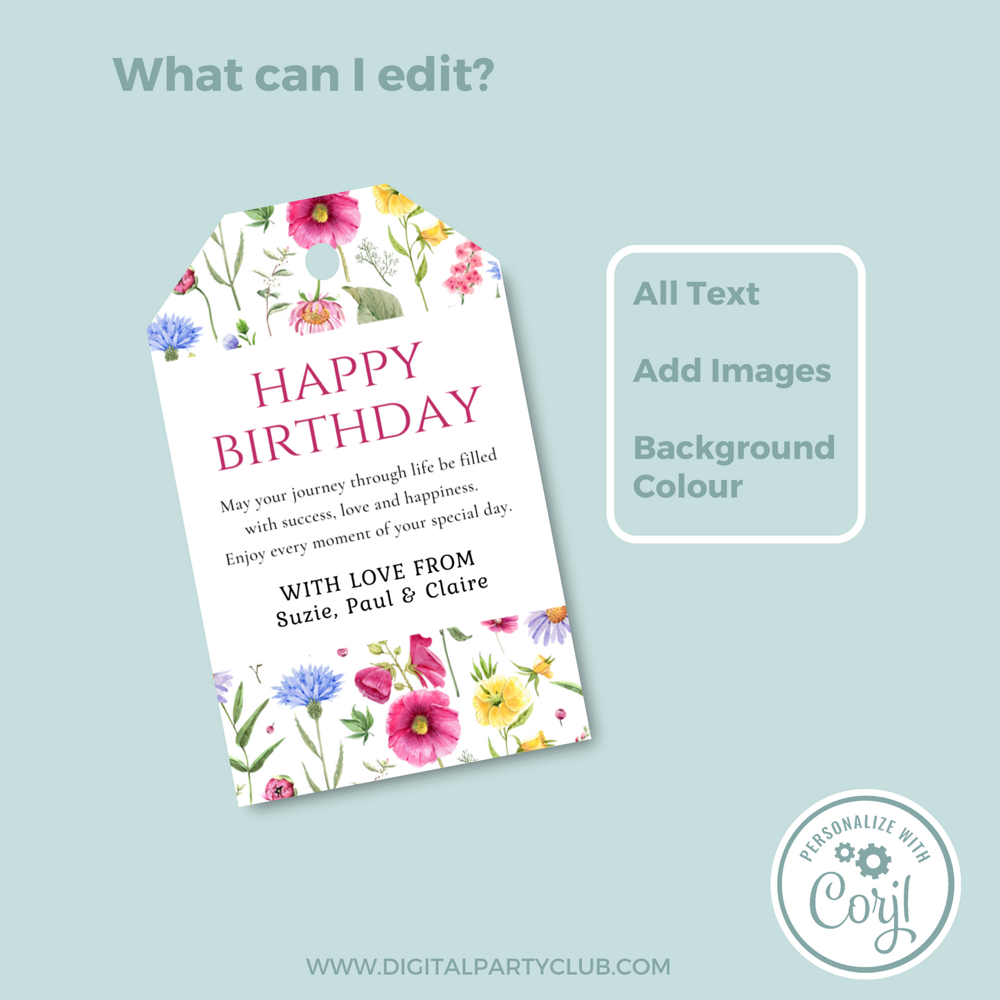 Editable Birthday Gift Tag - Floral