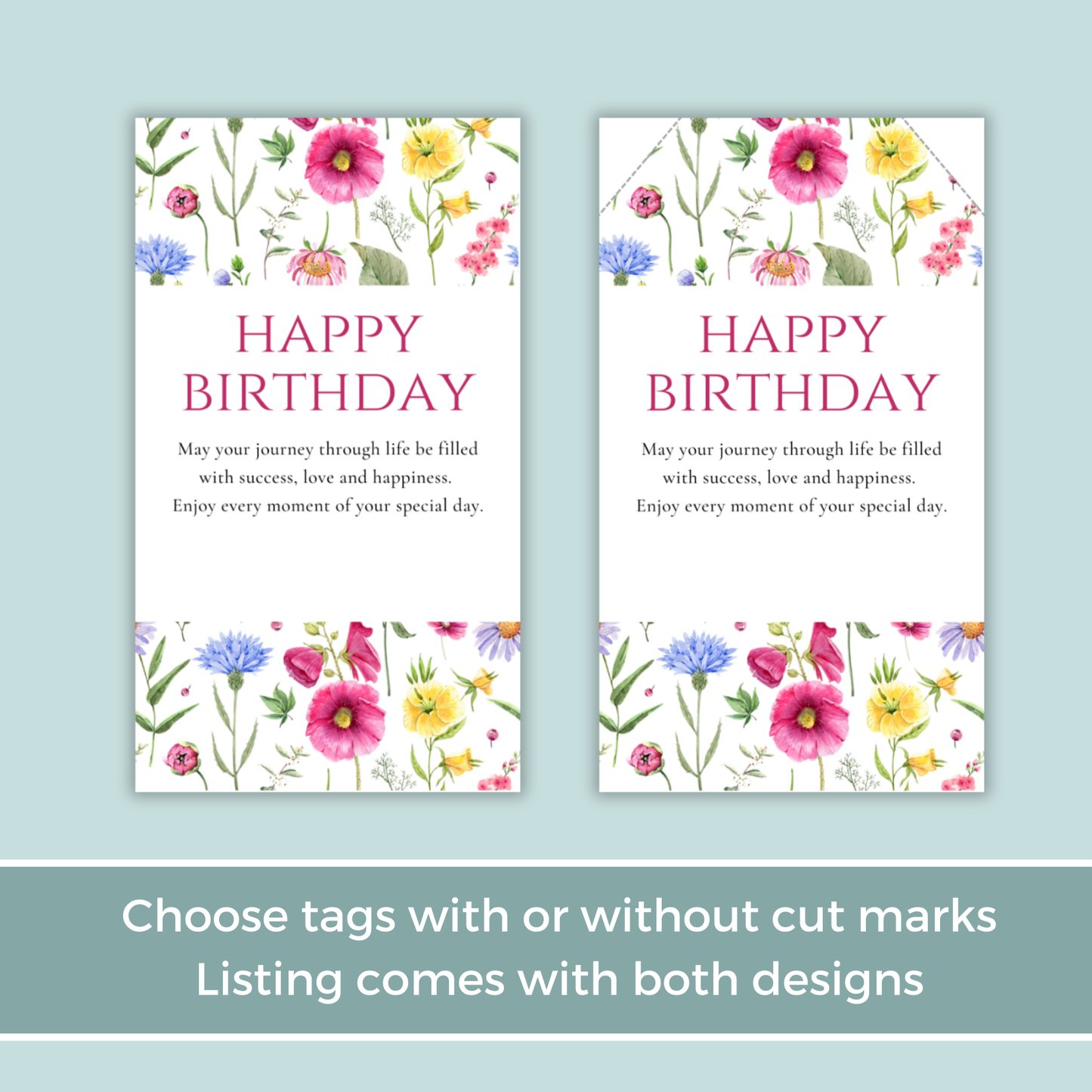 Printable Birthday Gift Tag - Pink Flowers