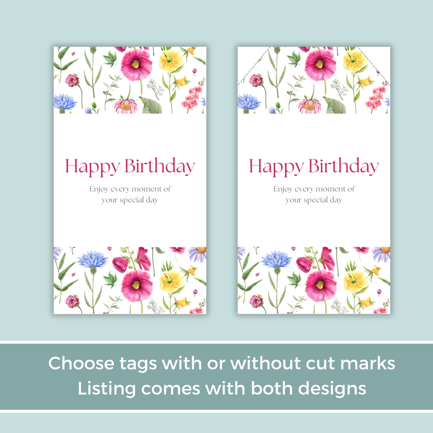 Printable Birthday Gift Tag - Pink Flowers
