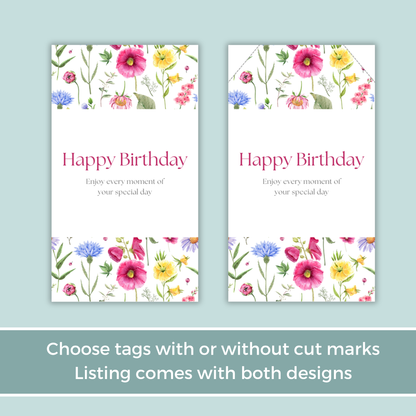 Printable Birthday Gift Tag - Pink Flowers