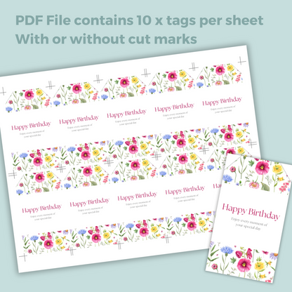 Printable Birthday Gift Tag - Pink Flowers