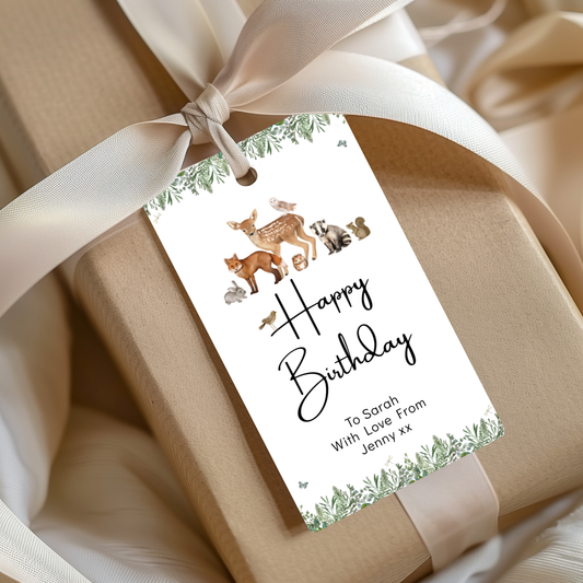 Editable Birthday Gift Tag - Woodland Animal