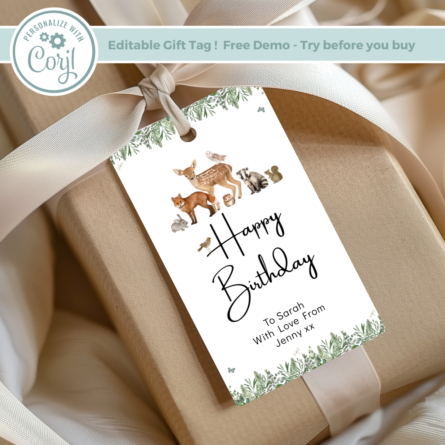 Editable Birthday Gift Tag - Woodland Animal