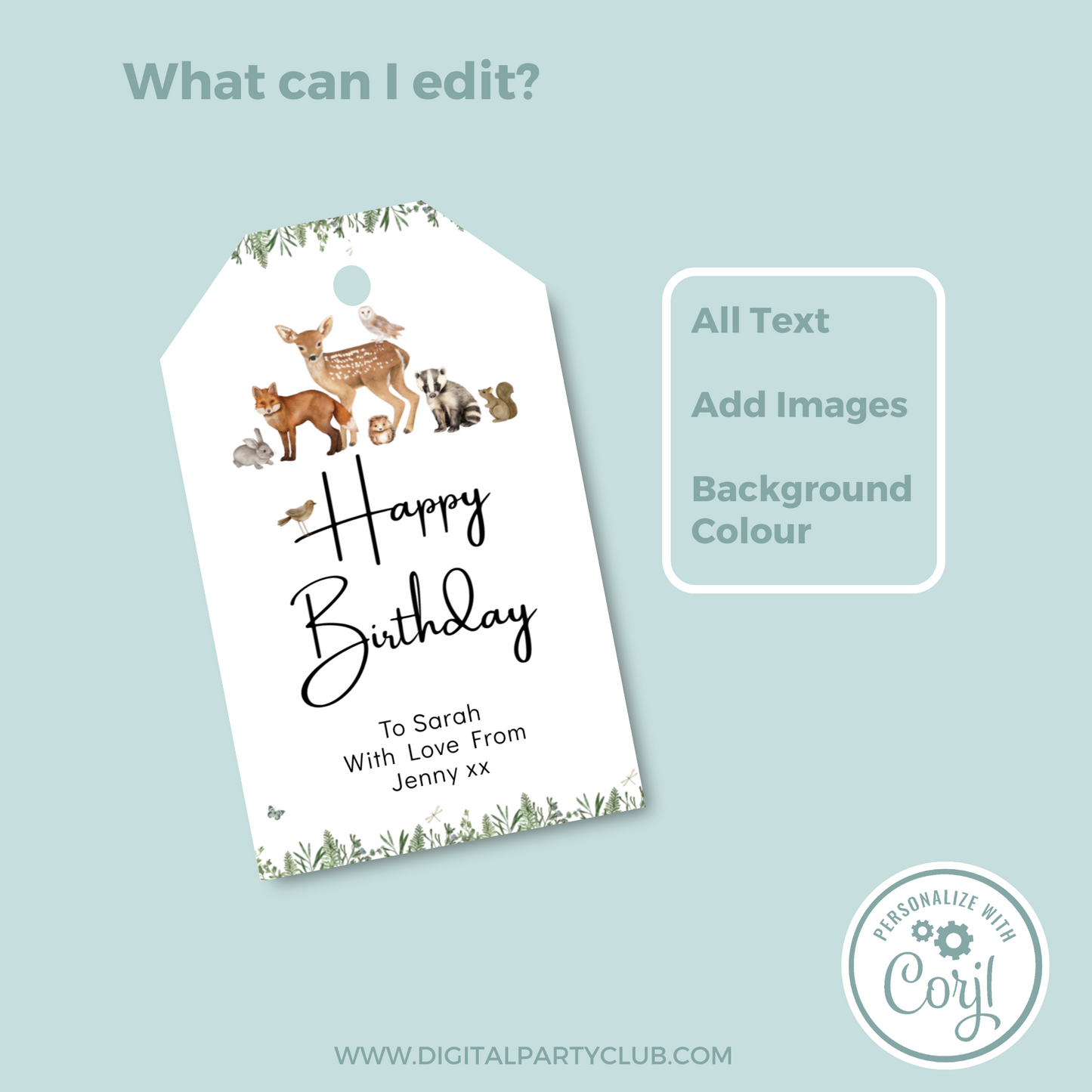 Editable Birthday Gift Tag - Woodland Animal