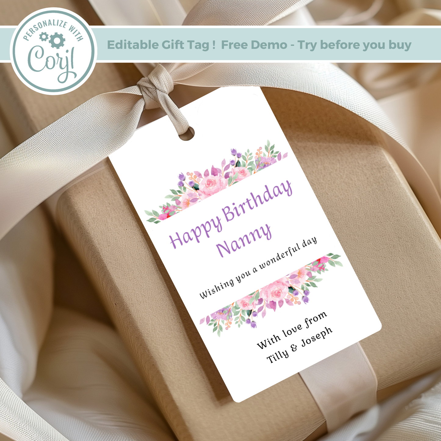 Editable Birthday Gift Tag - Nanny