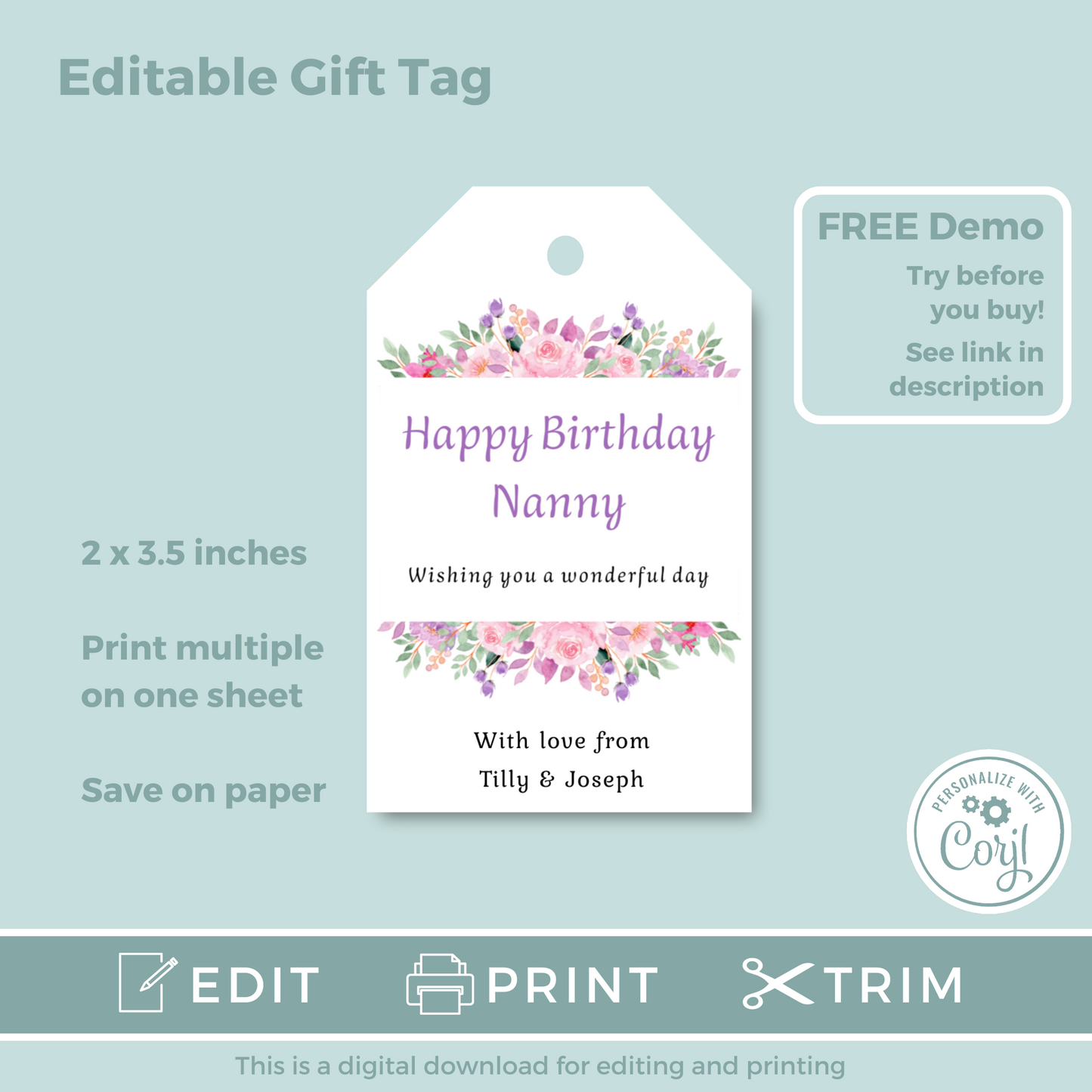 Editable Birthday Gift Tag - Nanny