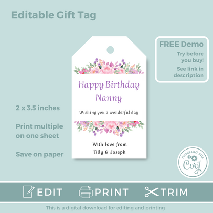 Editable Birthday Gift Tag - Nanny