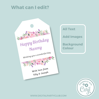 Editable Birthday Gift Tag - Nanny