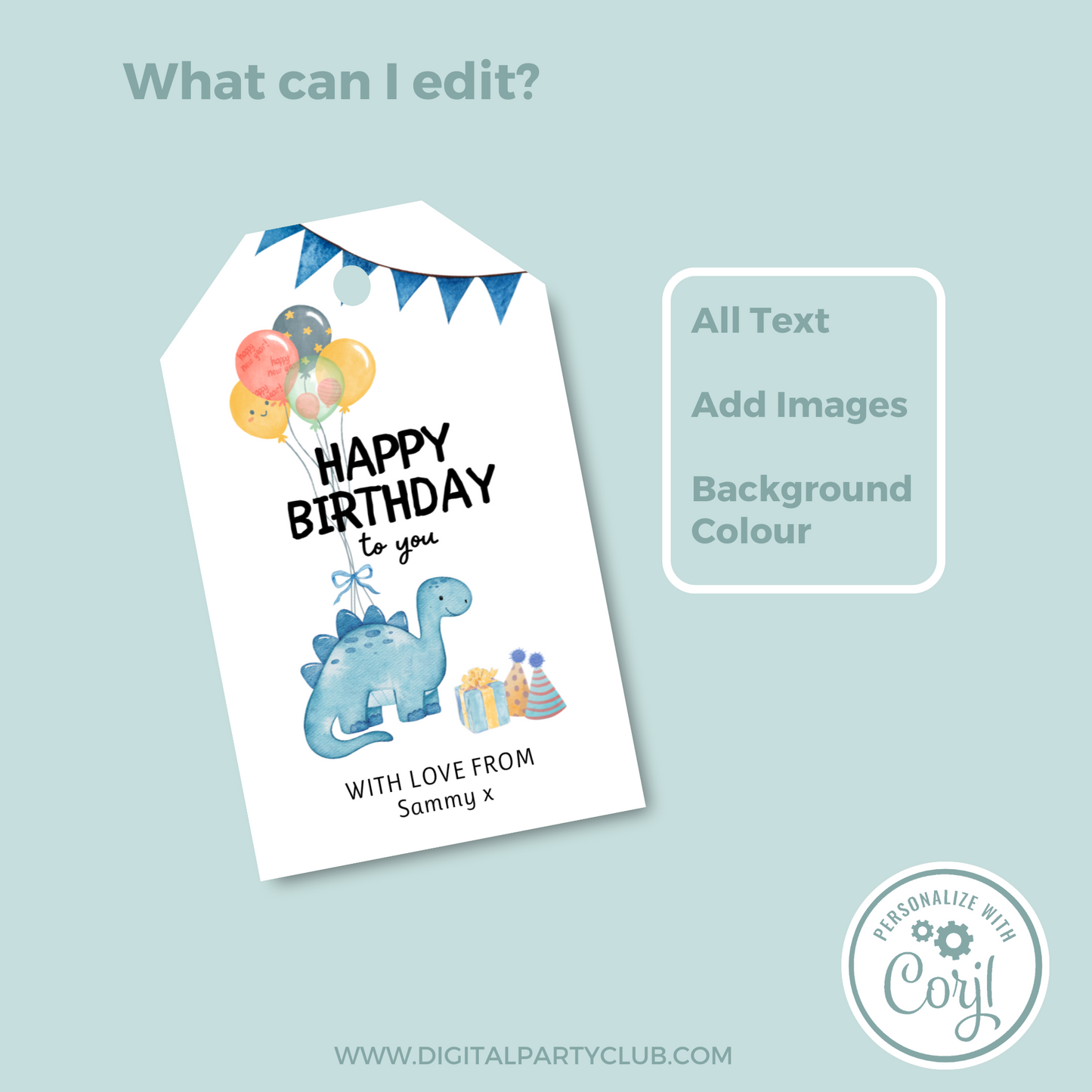 Editable Birthday Gift Tag - Dinosaur