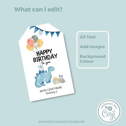 Editable Birthday Gift Tag - Dinosaur