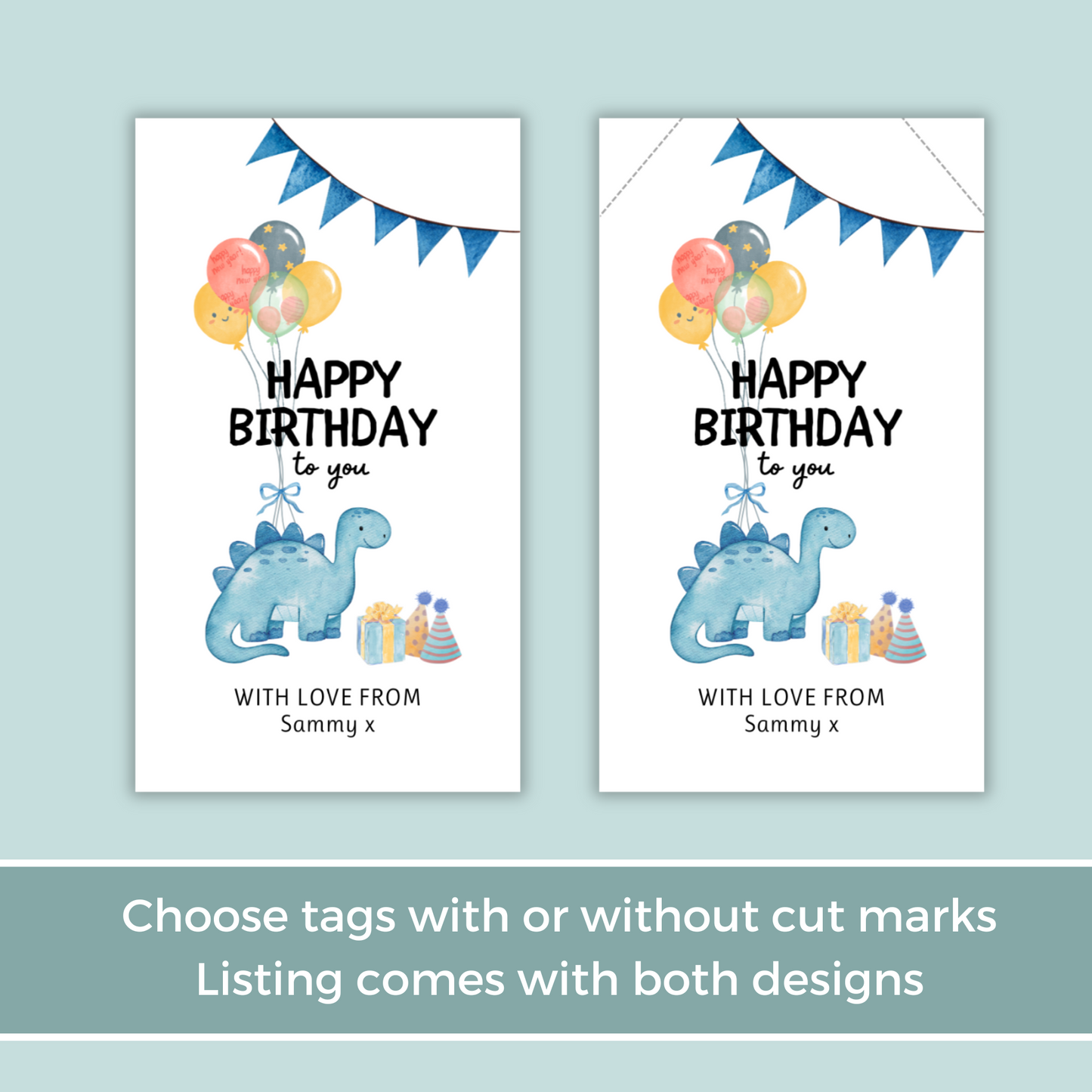 Editable Birthday Gift Tag - Dinosaur