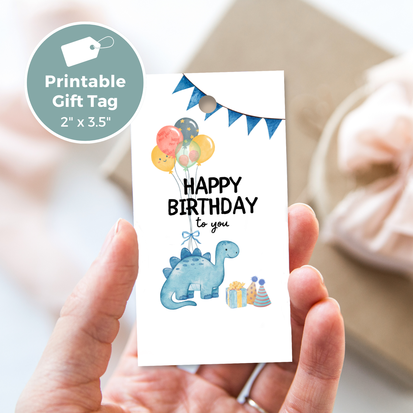 Printable Birthday Gift Tag - Dinosaur