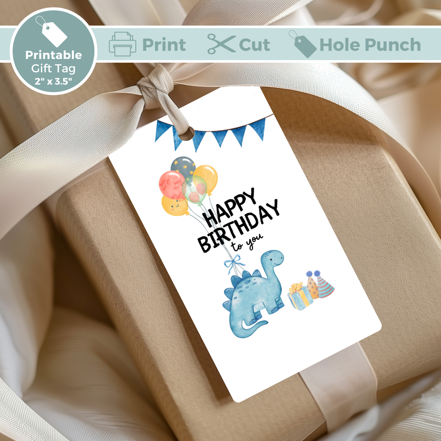 Printable Birthday Gift Tag - Dinosaur